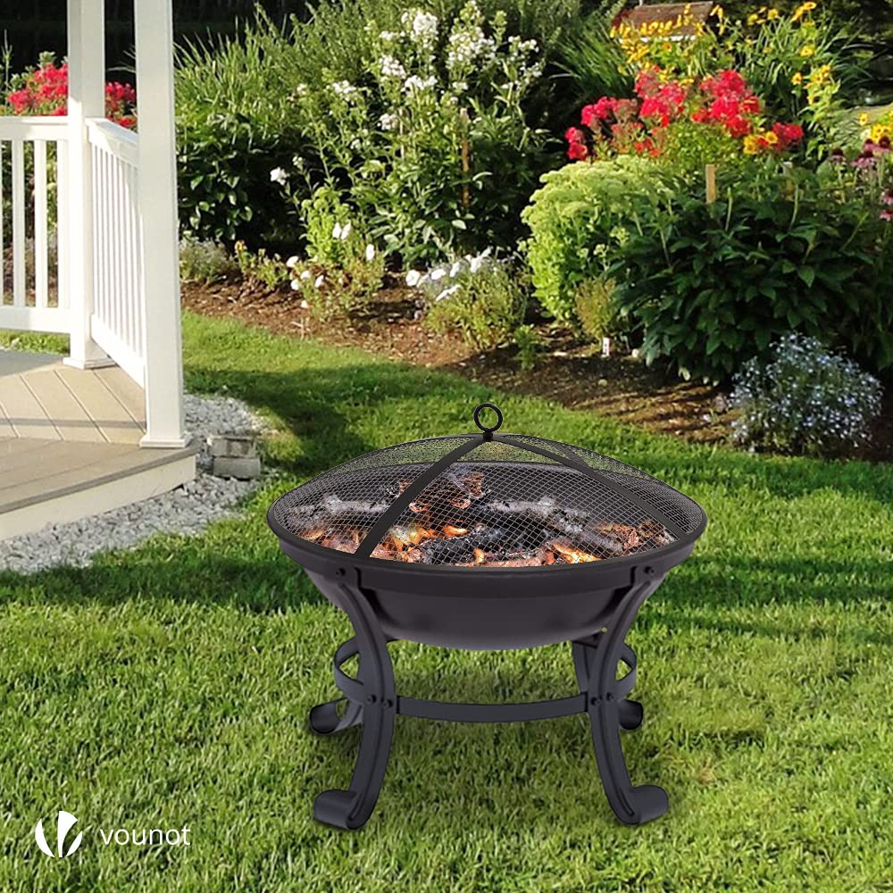 - VOUNOT Fire Pit for Garden with Lid and Poker, Outdoor Heater Charcoal Log Wood Burner
