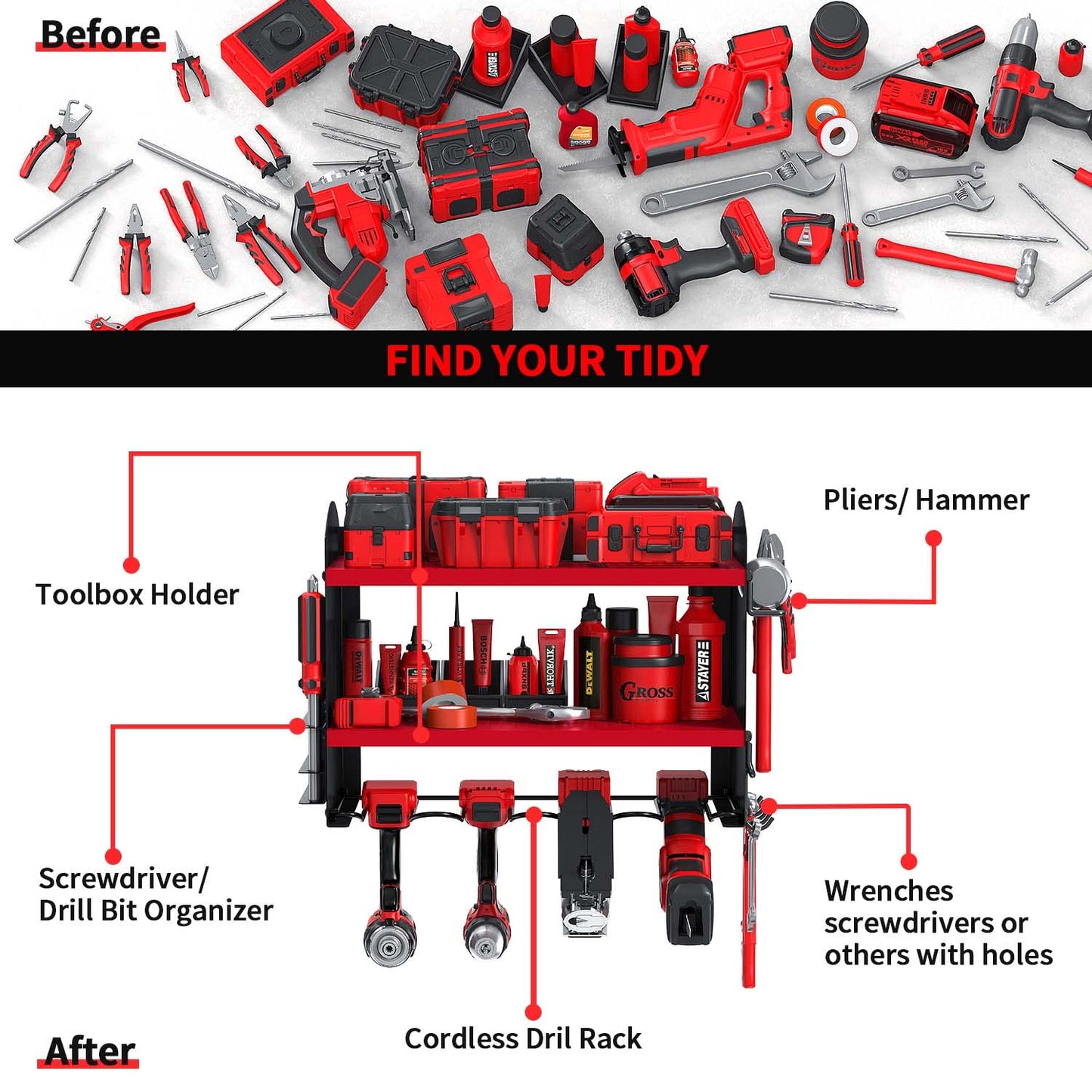 - Power Tool Organizer Drill Charging Station | 4 Power Drill | Tools Heavy Duty Drill Holder -