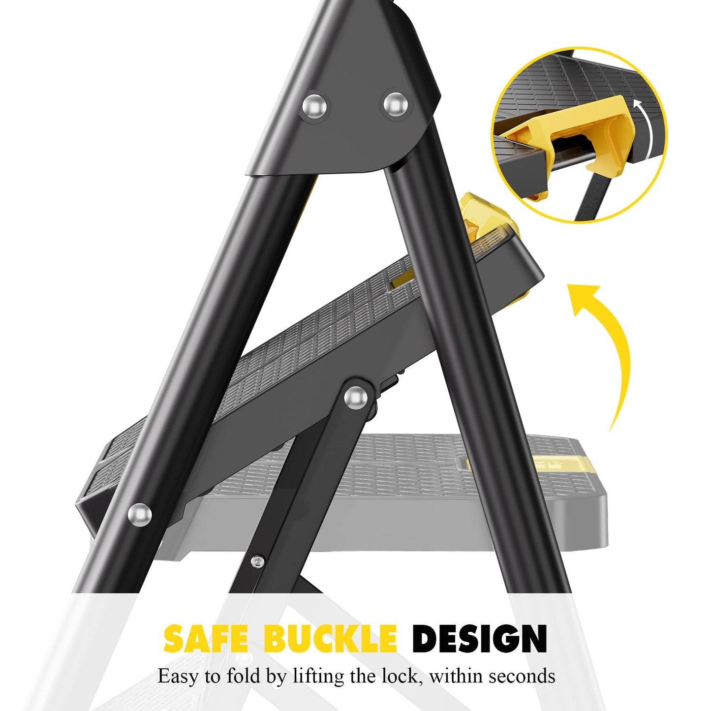 - KINGRACK 3 Step Ladder | 3 Step Folding With Anti-Slip Wide Pedal and Handrails -