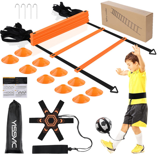 - YISSVIC Football Training Equipment Speed Agility Ladder Football Kick Trainer Set 6M 12-Rung with 10 Cones and 4 Stakes for Kids Children