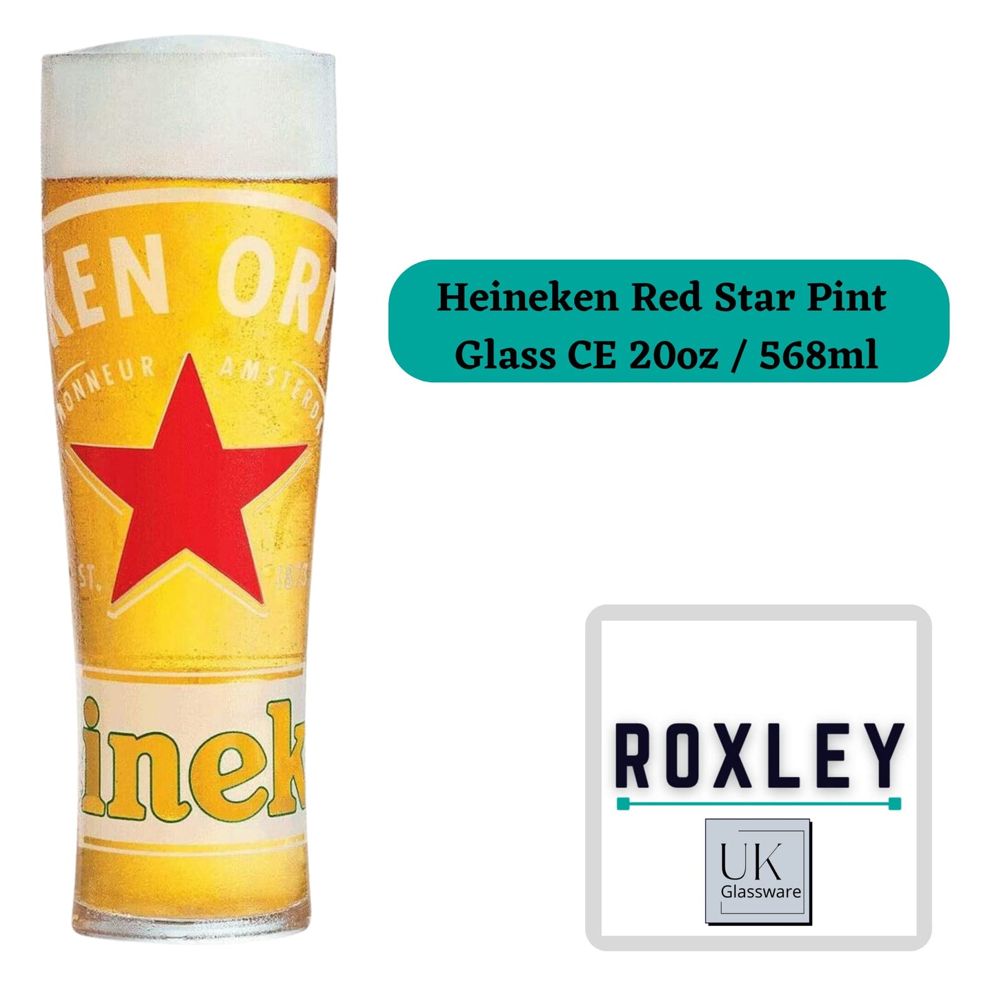 - Roxley Pint Glasses Set | Amstel, Moretti, Strongbow,Heineken | Pint Glass Set x4 Man Cave Made in UK -
