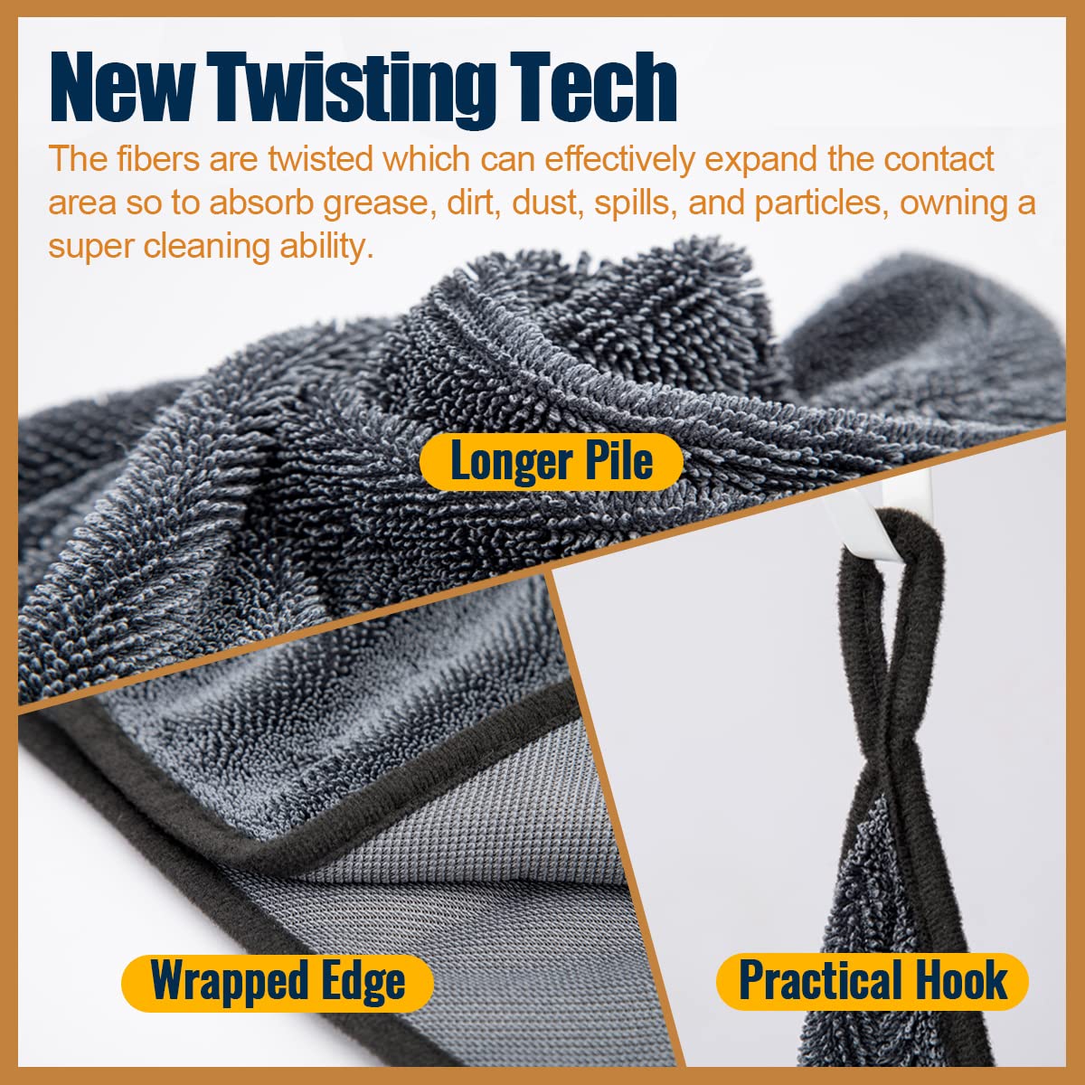 Airlab Microfibre Cloth Extra Large and Thick XXL 90x60cm, Microfibre Car Cleaning Cloths 650GSM, Super Absorbent Car Drying Towel for Car Detailing, Polishing, Cleaning, Wash, Black 24" x 35"