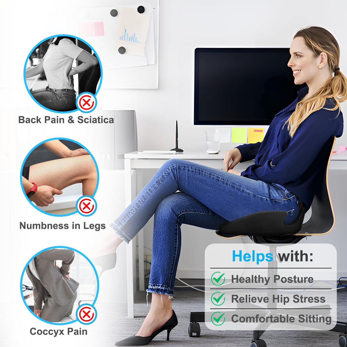 Ajiteogy Seat Cushion,Memory Foam Coccyx Cushion Pressure Relief for Hip, Tailbone, Coccyx, Sciatica,Ergonomic Seat Cushion for Office Chair, Wheelchair, Car Seat