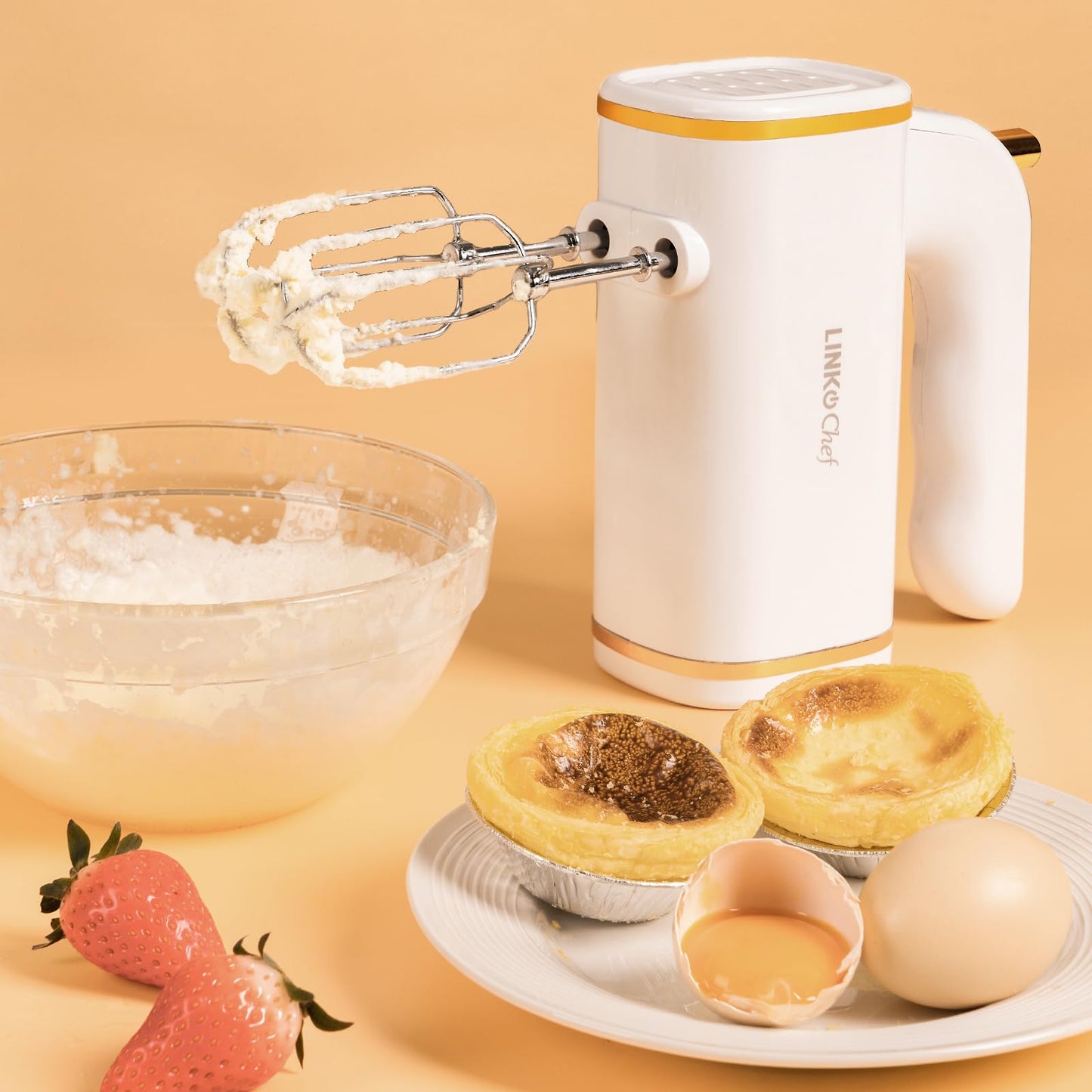 - LINKChef Anti-Splash Hand Mixer Electric Whisk with Storage Base | 5-Speed White Electric Hand Whisk for Baking | 450W -