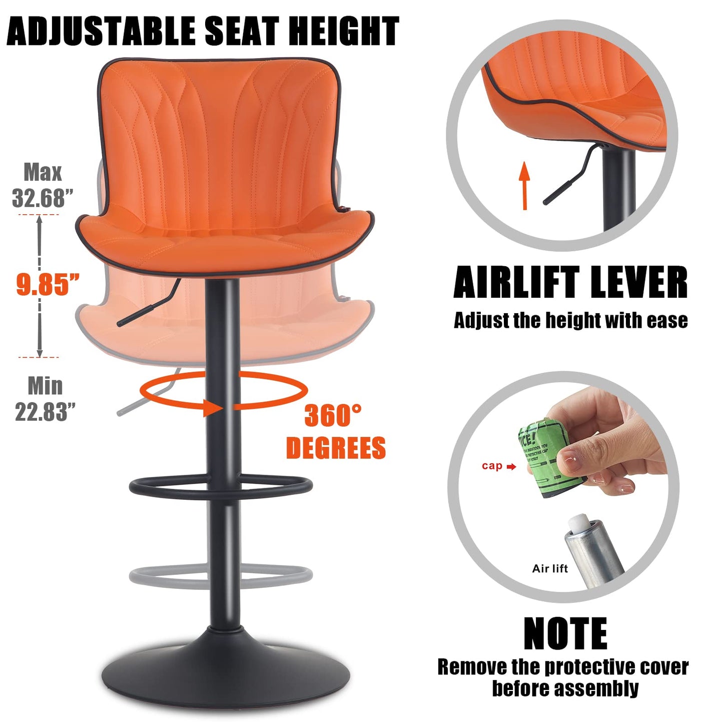 - Kidol & Shellder Bar Stools | Set of 2 | Swivel Barstools Adjustable | PU Leather Padded  | Wing Back Counter Stools -