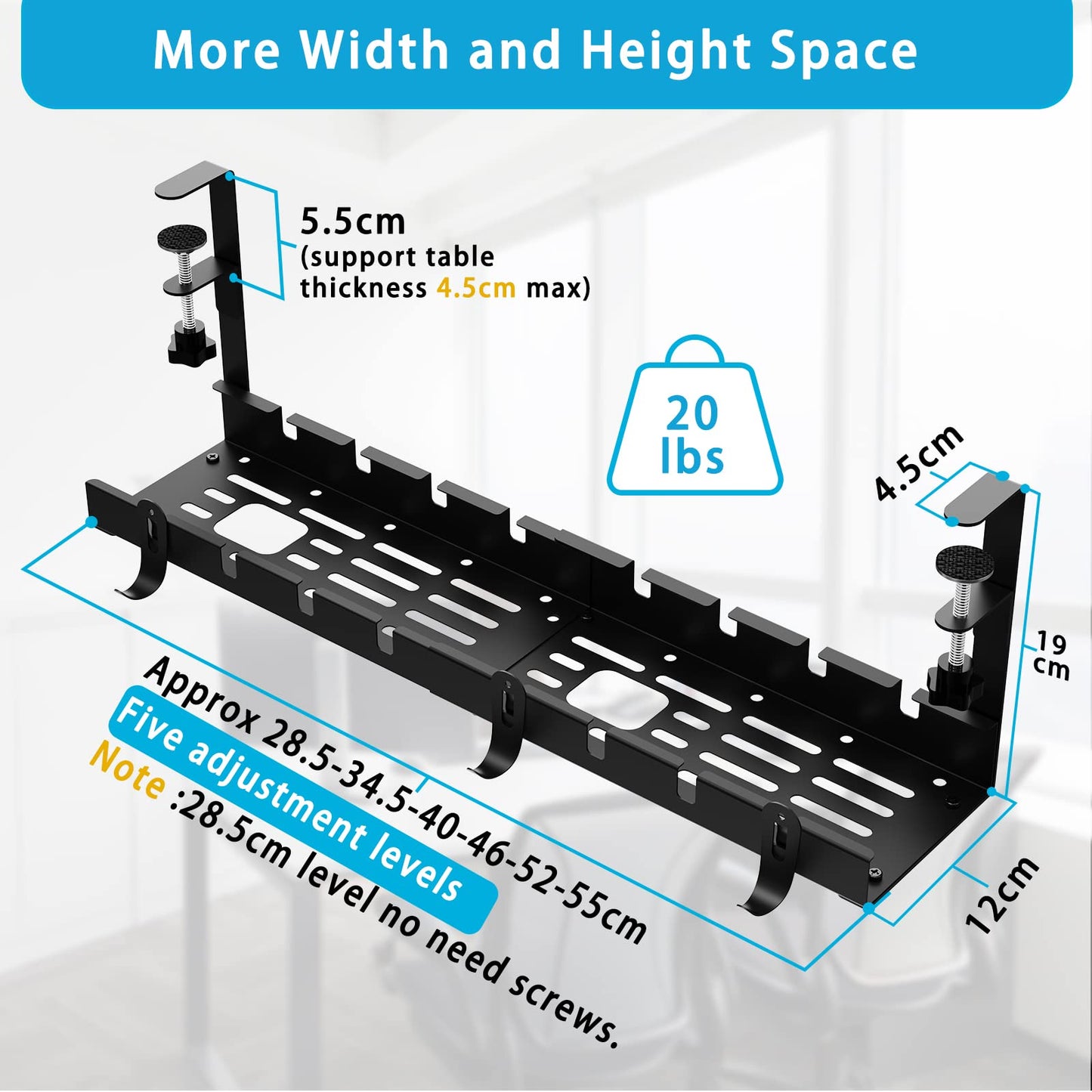 - Flow fire No Drill Under Desk Cable Management Tray | 11.2inch-21.7inch Retractable Under Desk Cable Tray for Wire Management | Under Desk Wire Management for Office and Home(Black) -