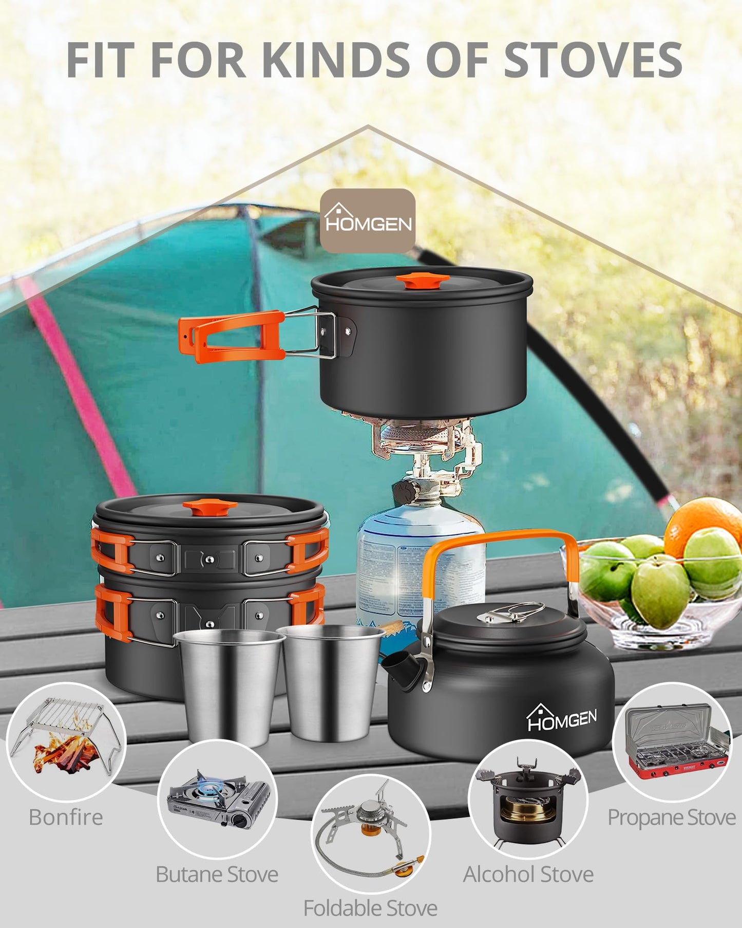 - HOMGEN Camping Cooking Set | Camping Pots and Pans Set | Aluminium Camping Cookware Kit -