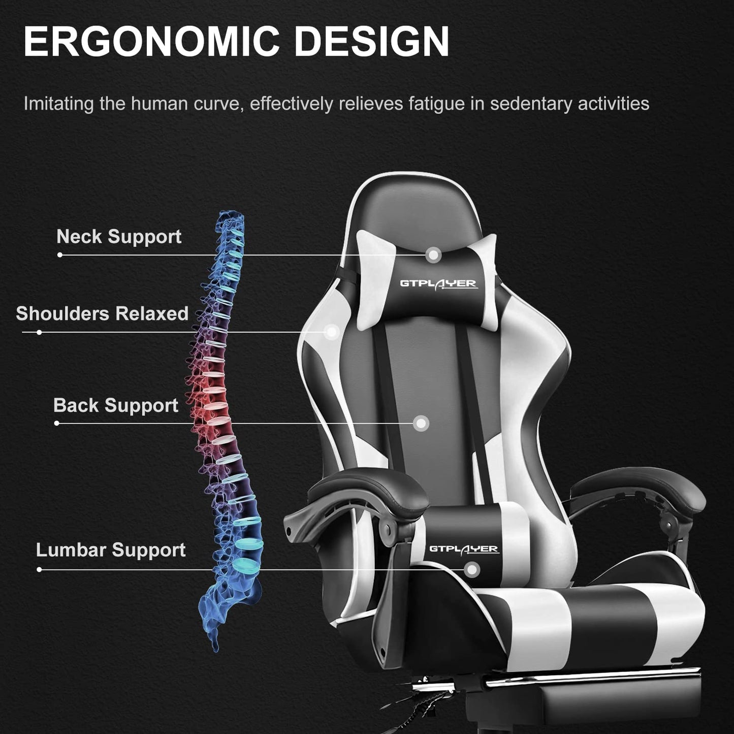 - GTPLAYER Gaming Chair | Massage Ergonomic Computer Chair | With Footrest -