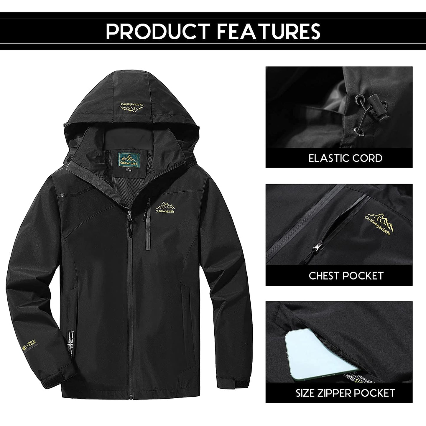 - LUI SUI Men's Waterproof Rain Jacket | Lightweight , Windproof Hiking Camping Rain Coat -