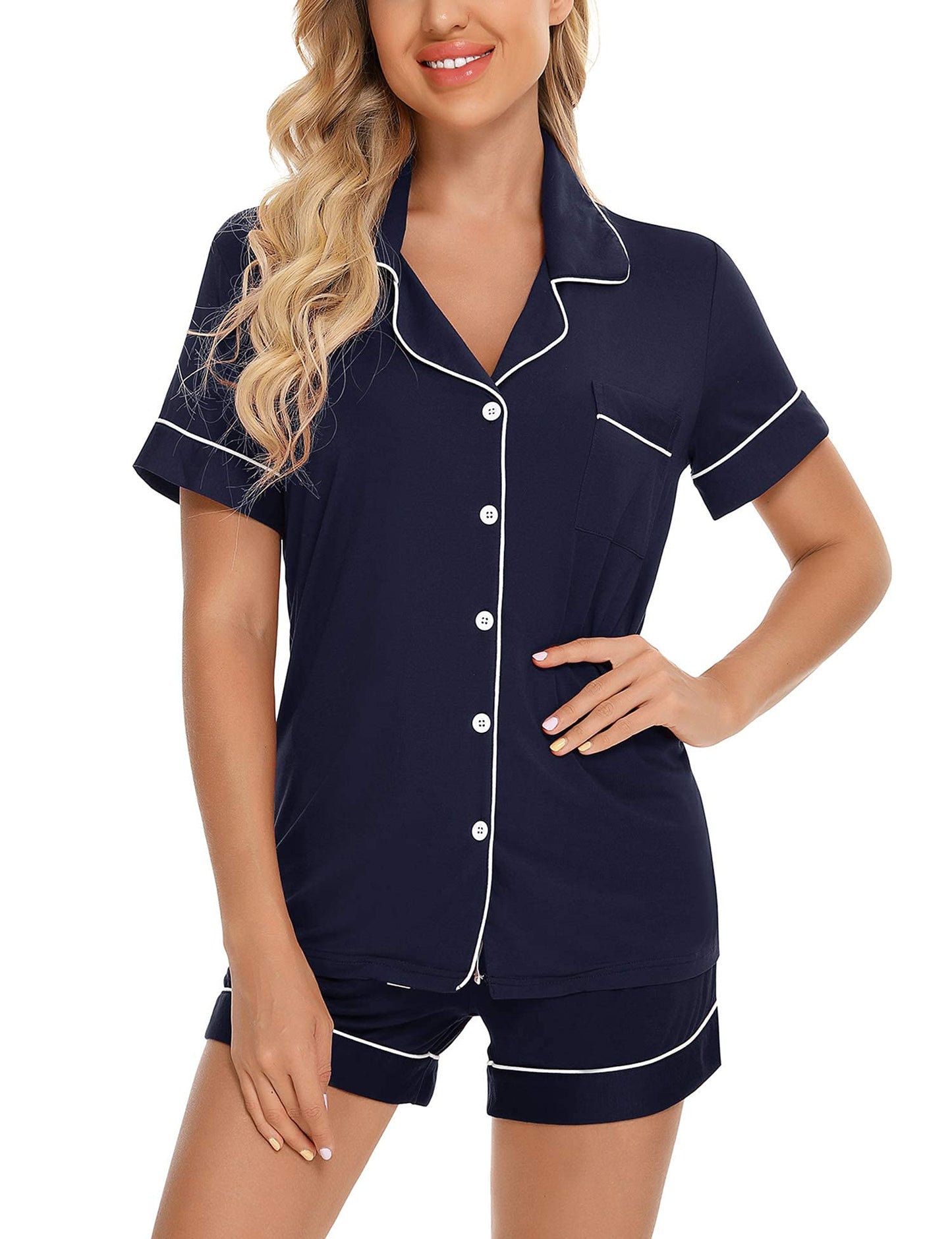 - Samring Womens Pajamas Set | Short Sleeve | Sleepwear | Button Down Nightwear -
