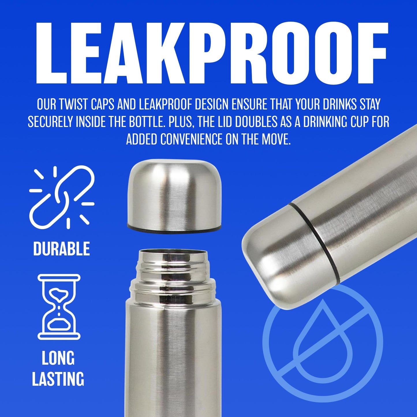 1L Stainless Steel Flask - Keeps Drinks Hot & Cold, with Carry Case, Vacuum Insulated Thermos, Perfect for Sports, Outdoor, Hiking, Travel, Office, Leakproof Lid Serves As A Cup, 1000ml