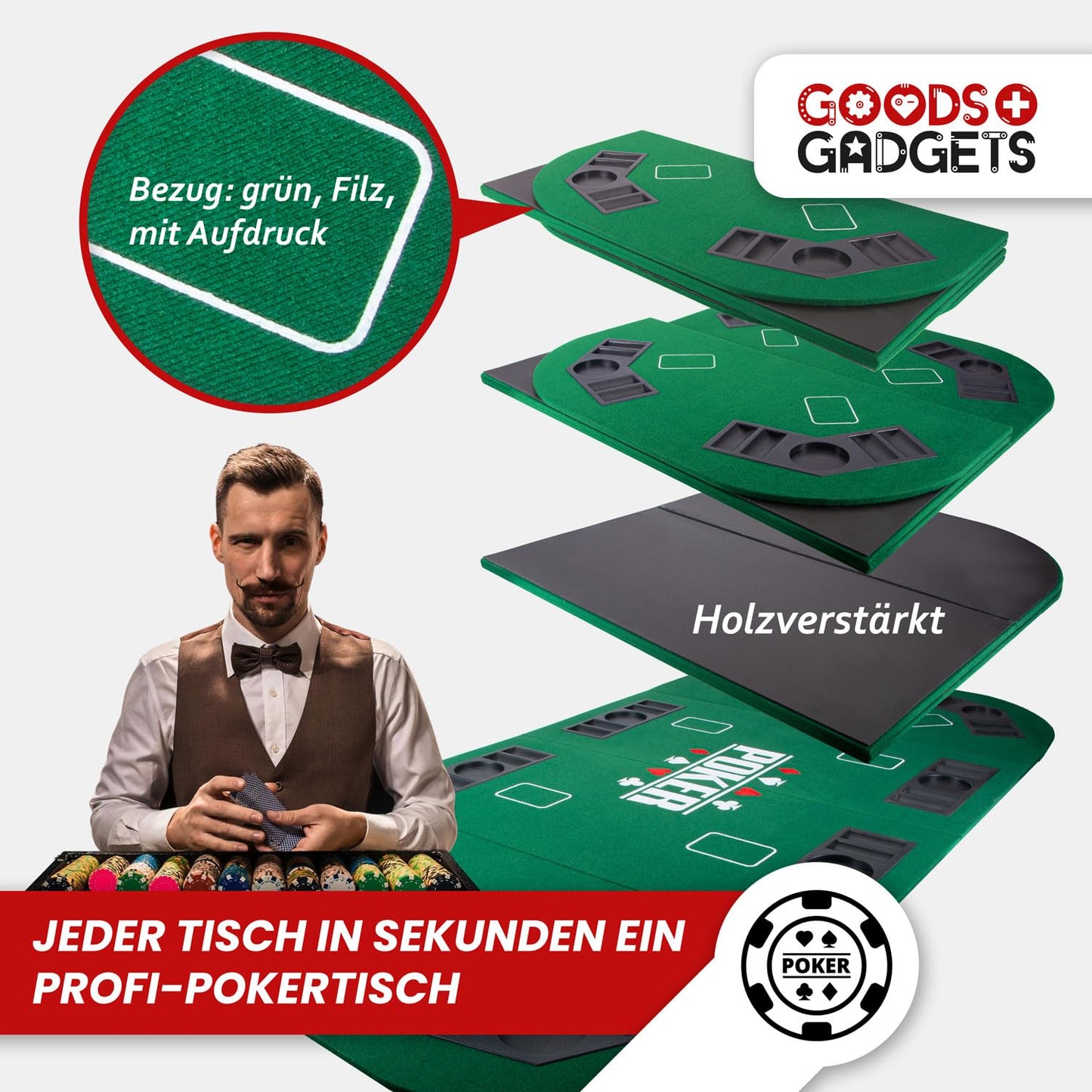 - GOODS+GADGETS XXL Poker Table Rest | 160 x 80 cm Foldable Poker Mat -