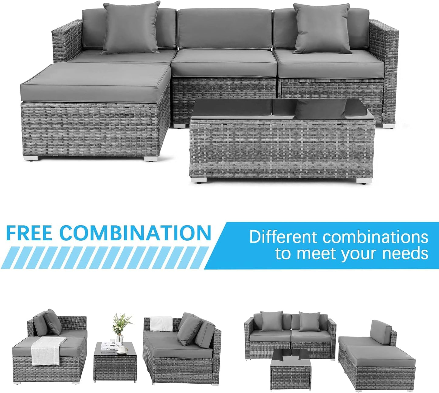 - TLGREEN 5PCS Garden Sofas Rattan Corner Furniture Set | All-Weather -