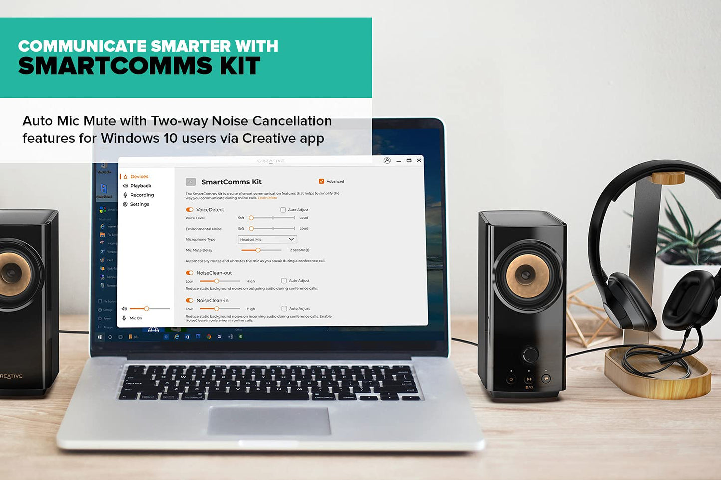 CREATIVE T60 2.0 Compact Hi-Fi Desktop Speakers with Clear Dialog and Surround by Sound Blaster, SmartComms Kit, USB-C Audio, Mic and Headset Ports, Bluetooth 5.0