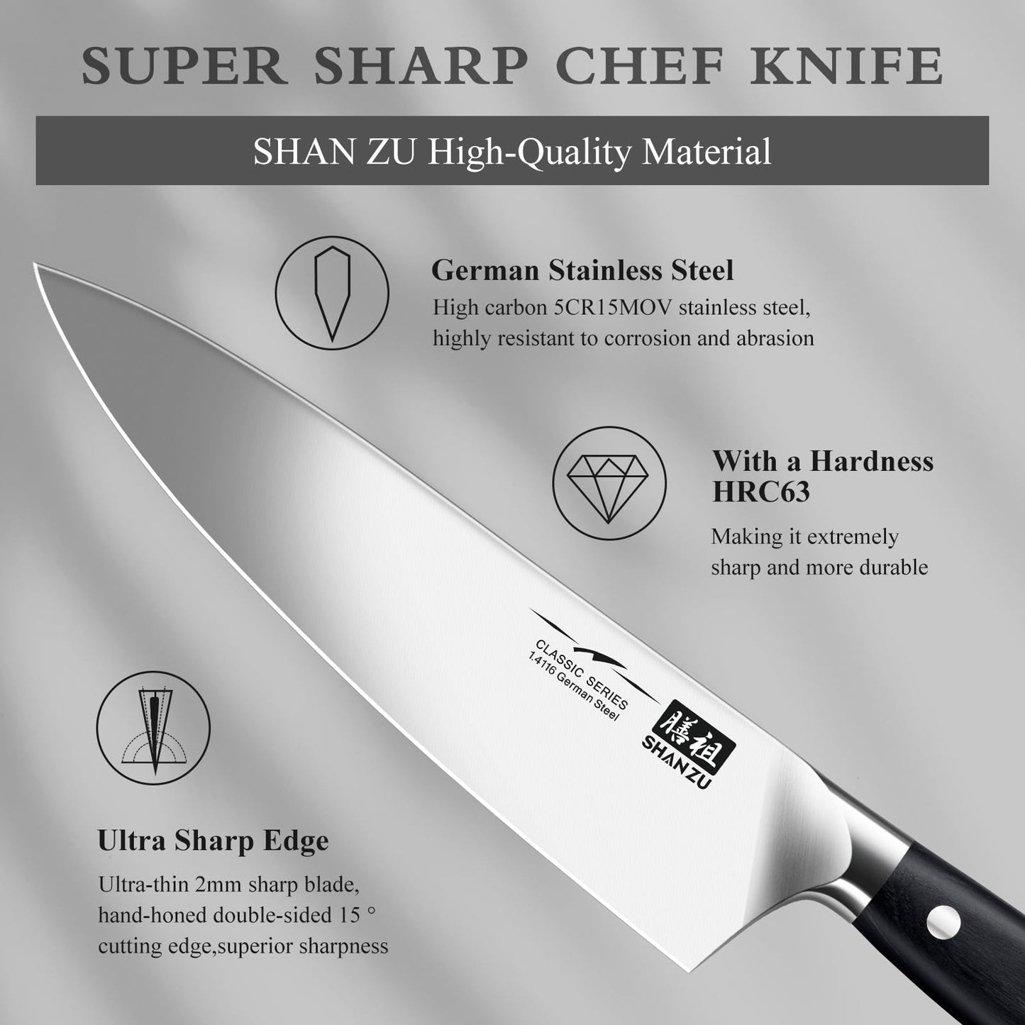 - SHAN ZU Japanese Chef Knife 20cm | Ultra Sharp Kitchen Knives | German Stainless Steel -