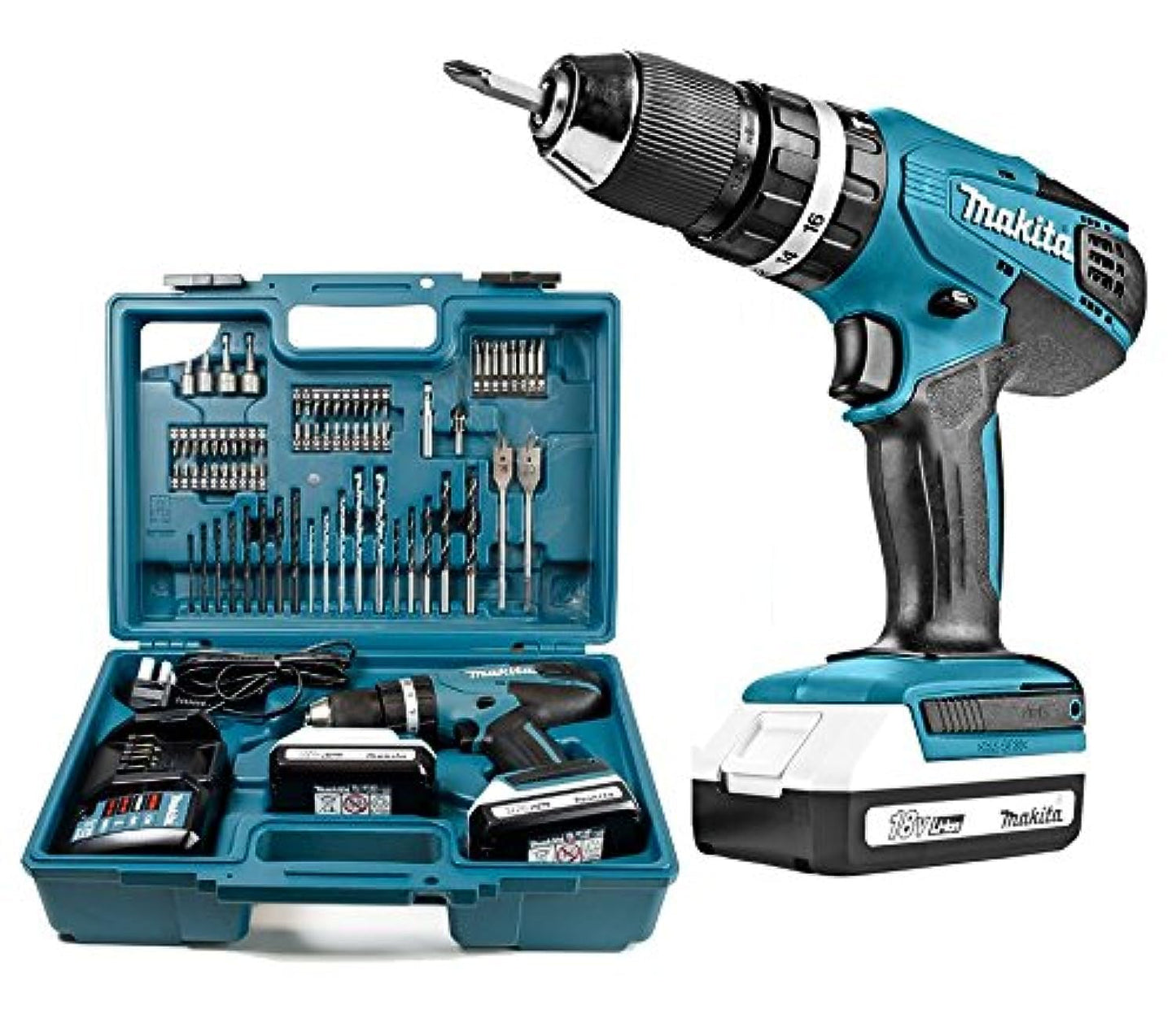 - Makita 18 V Cordless Combi Drill | 2 x Batteries, Charger and Accessory Kit -