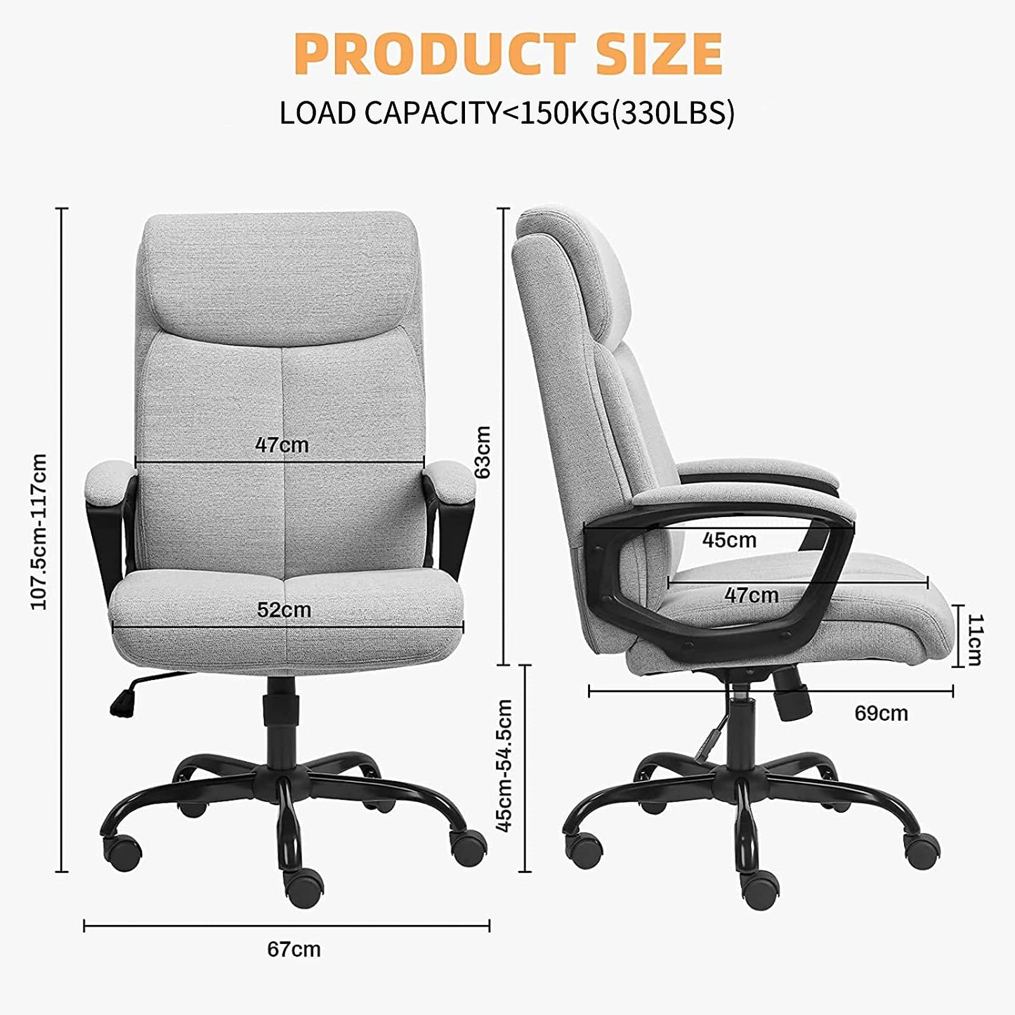 BASETBL Executive Office Chair Comfy Chair, TUV & EN1335 Standard Ergonomic Computer Desk Chair, Multi-zone Support Skin-friendly Breathable Fabric, High Back for Home Office Widen and Enlarge (Grey)