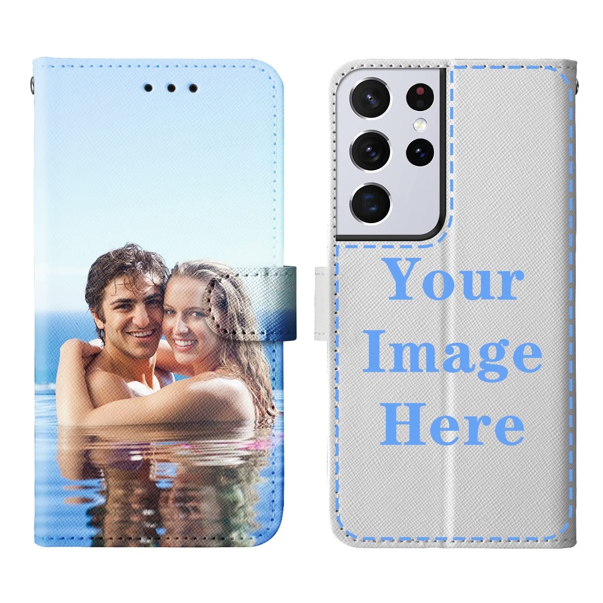 - ZhuoFan Personalised Phone Case for Samsung Galaxy S21 Ultra 5G 6.8", Custom Picture on Wallet Leather Cover, Personalized Photo/Text/Name Design Shockproof Case, One Image