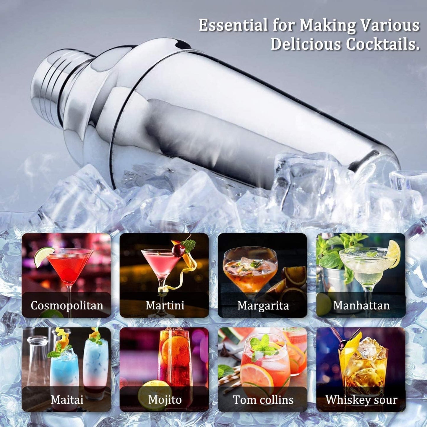 Cocktail Shaker Set, GAWENTINY Cocktail Making Set, Cocktail Shaker Set with Stand, 750ML Stainless Steel Shaker for Cocktail, Cocktail Shaker Gift Set for Home Bar