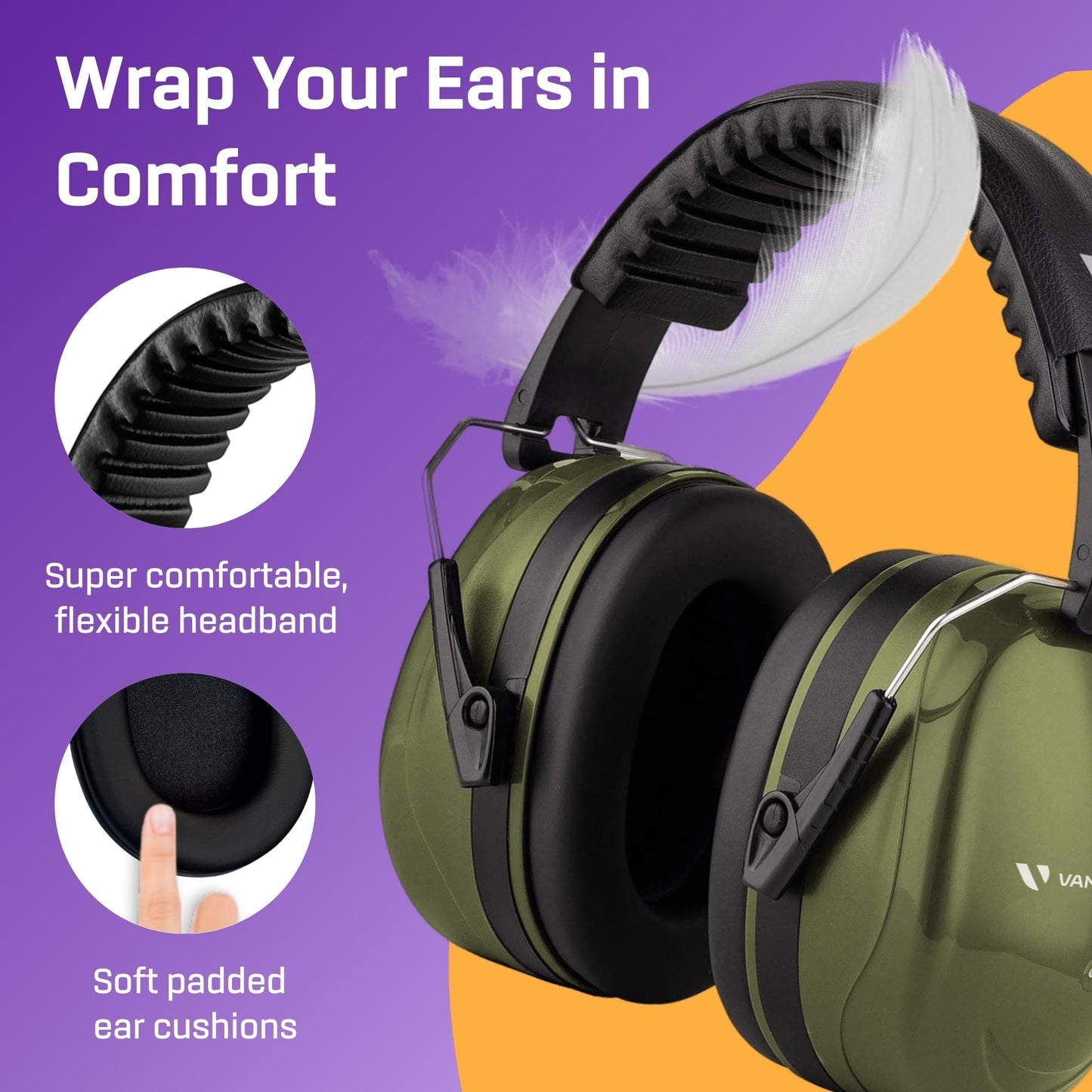 - Vanderfields Ear Defenders Adults, 33dB Certified UKCA, Protection Noise Cancelling Headphones -