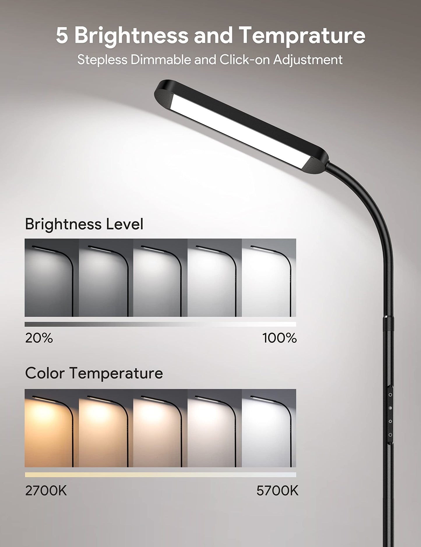 - MediAcous LED Floor Lamp | 12W Floor Standing Lamp | 5 Color Temperature & 5 Brightness -