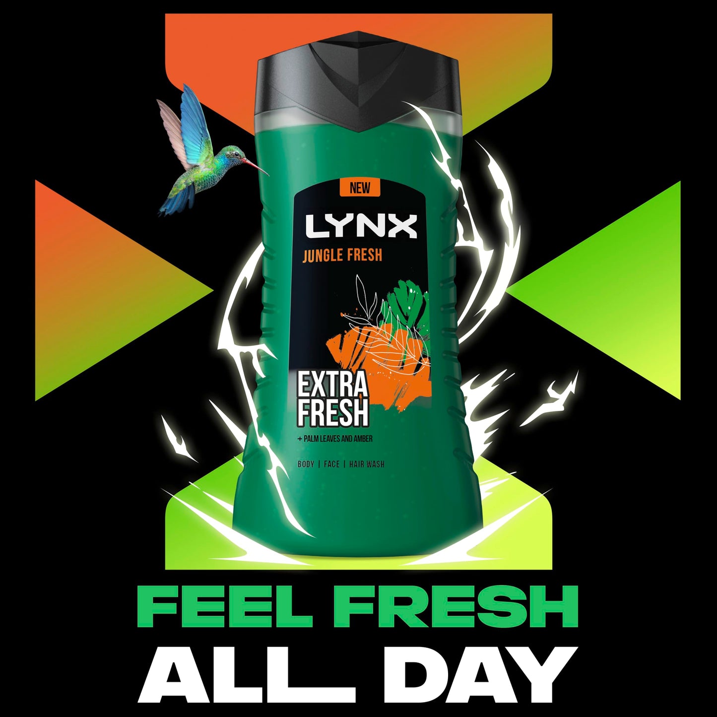 - Lynx Jungle Fresh 3-in-1  | Body Wash hair, face and body cleanser -