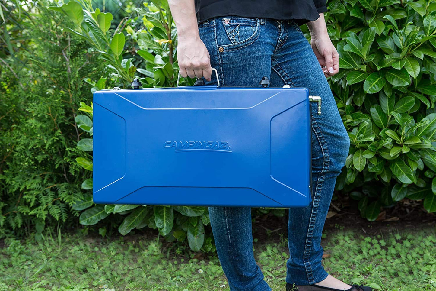 Campingaz Chef Folding Double Burner Stove and Grill, compact gas cooker for camping or festivals, Blue