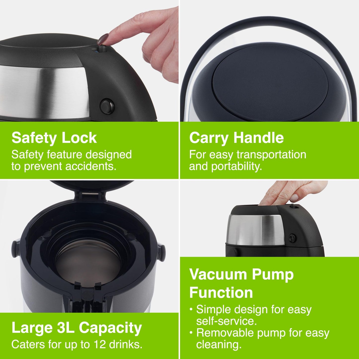 - VonShef Airpot, 3L Stainless Steel Coffee Dispenser with Vacuum Pump