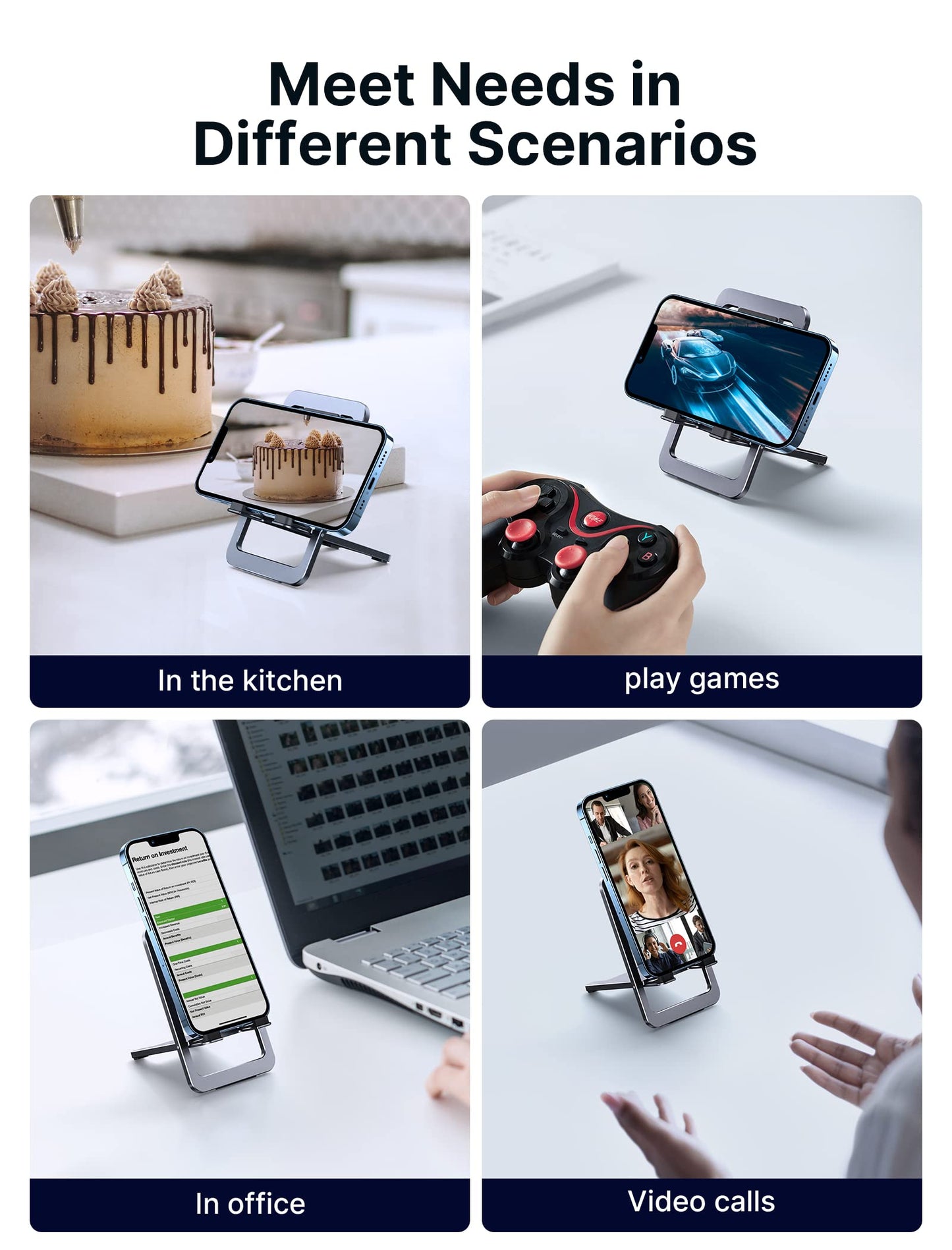 Cell Phone Stand, JSAUX Foldable Aluminum Adjustable Phone Holder for Desk Portable Travel Holder Office Desk Accessories Compatible for iPhone 15 14 13 12 11 Pro Max X Samsung S22 S21 A53 Switch Grey