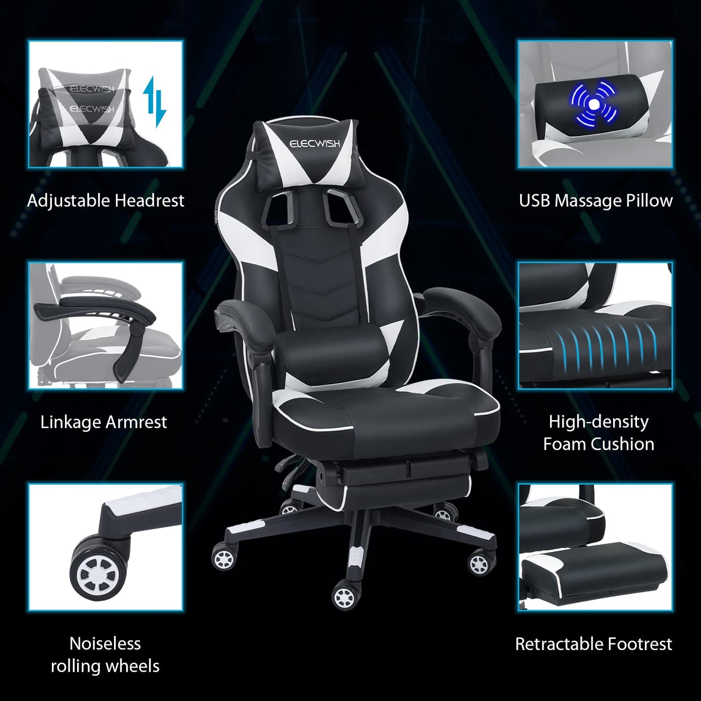 - Fullwatt Computer Gaming Chair | Footrest and Adjustable Arms | Reclining Swivel Chair -