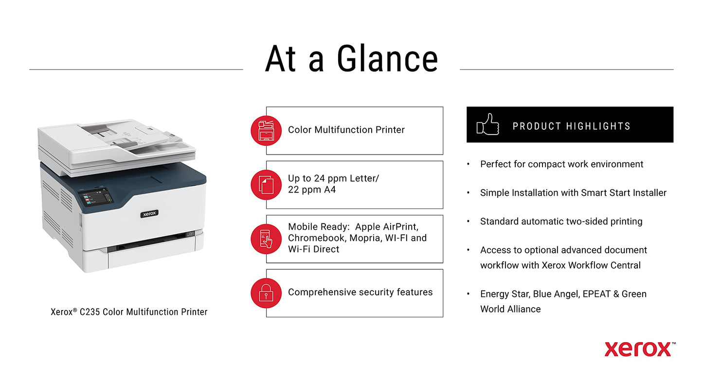- Xerox C235dni A4 22ppm Colour Wireless Laser Multifunction Printer.