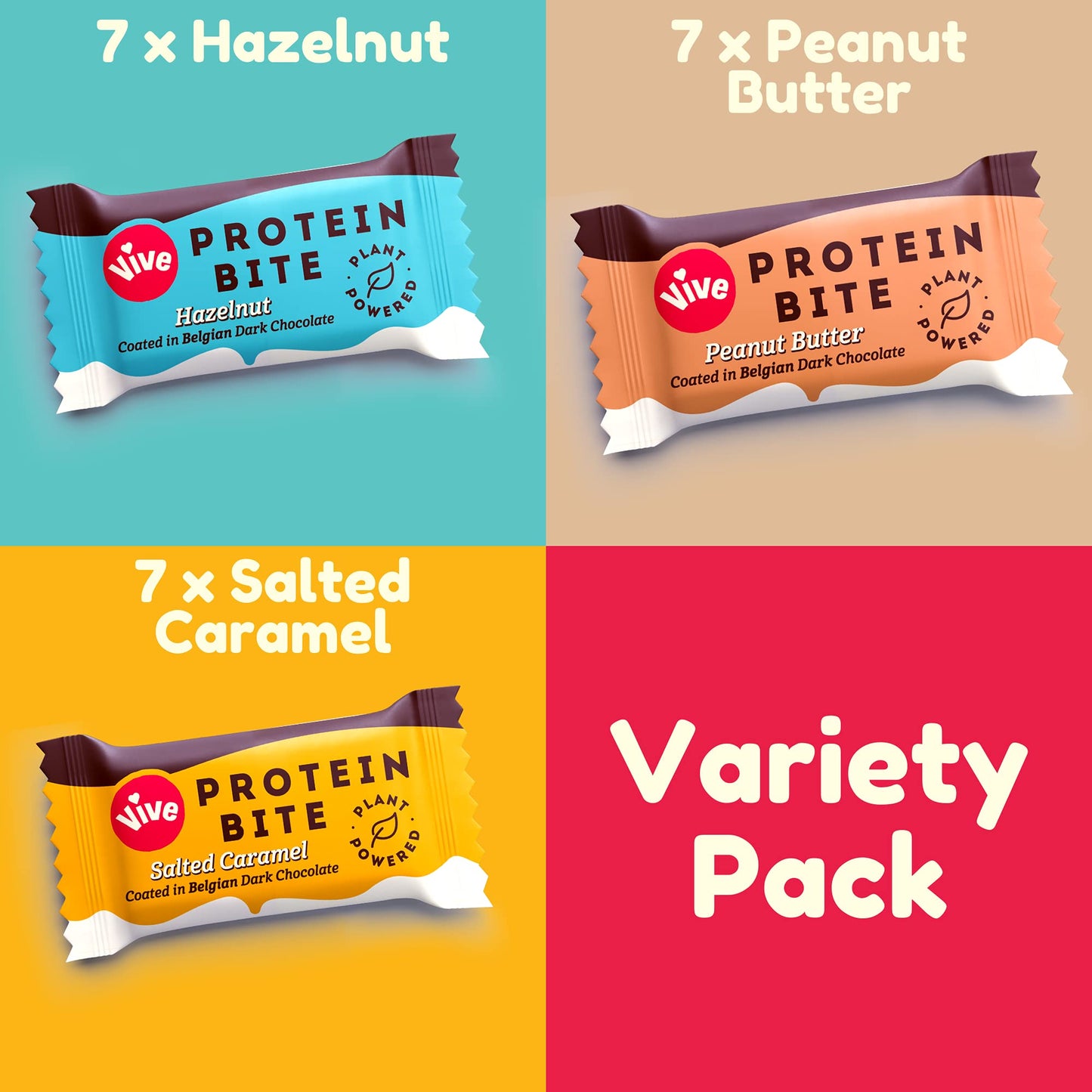 - Vive Protein Bites, Gluten Free, High Fibre, Vegan Snacks, Mini Protein Bars, Dark Chocolate Coated Mixed Box, 21 x 20g -