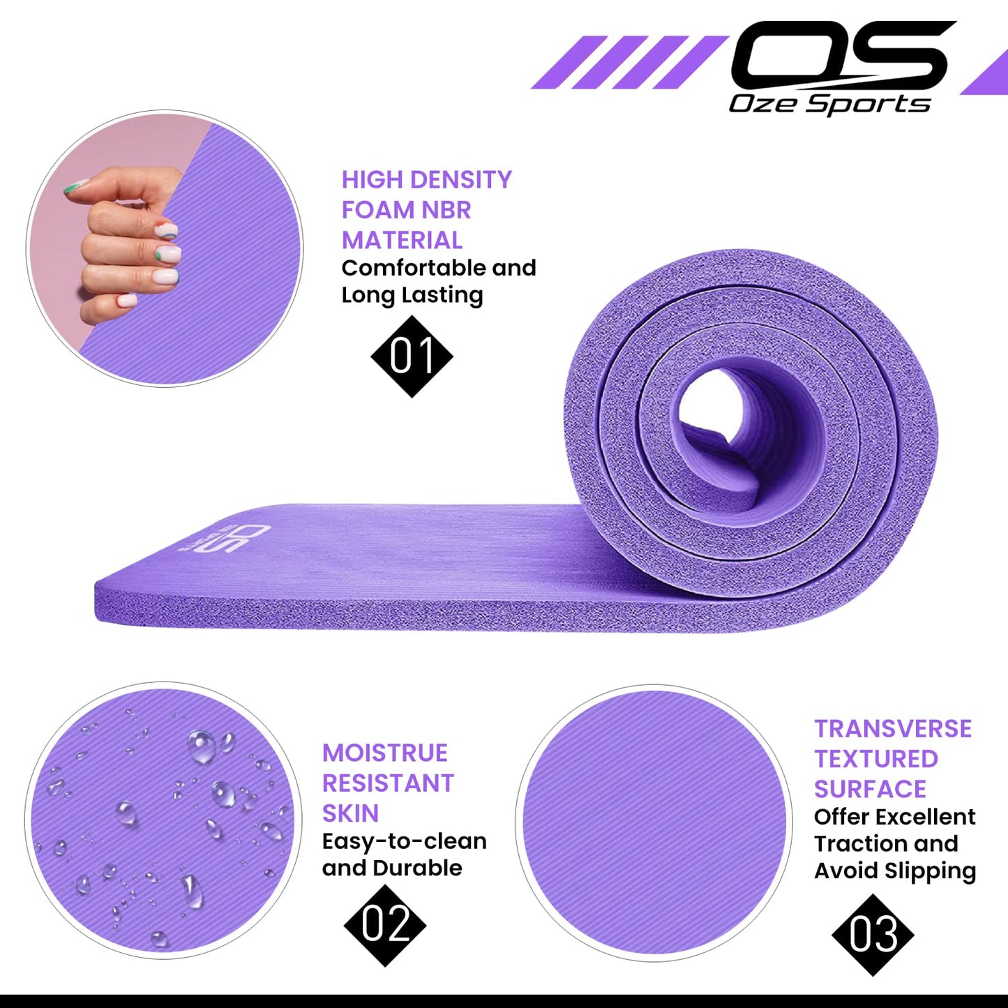 - OZE SPORTS Yoga Mat | Fitness Foam Mat | Extra Thick Non-Slip -