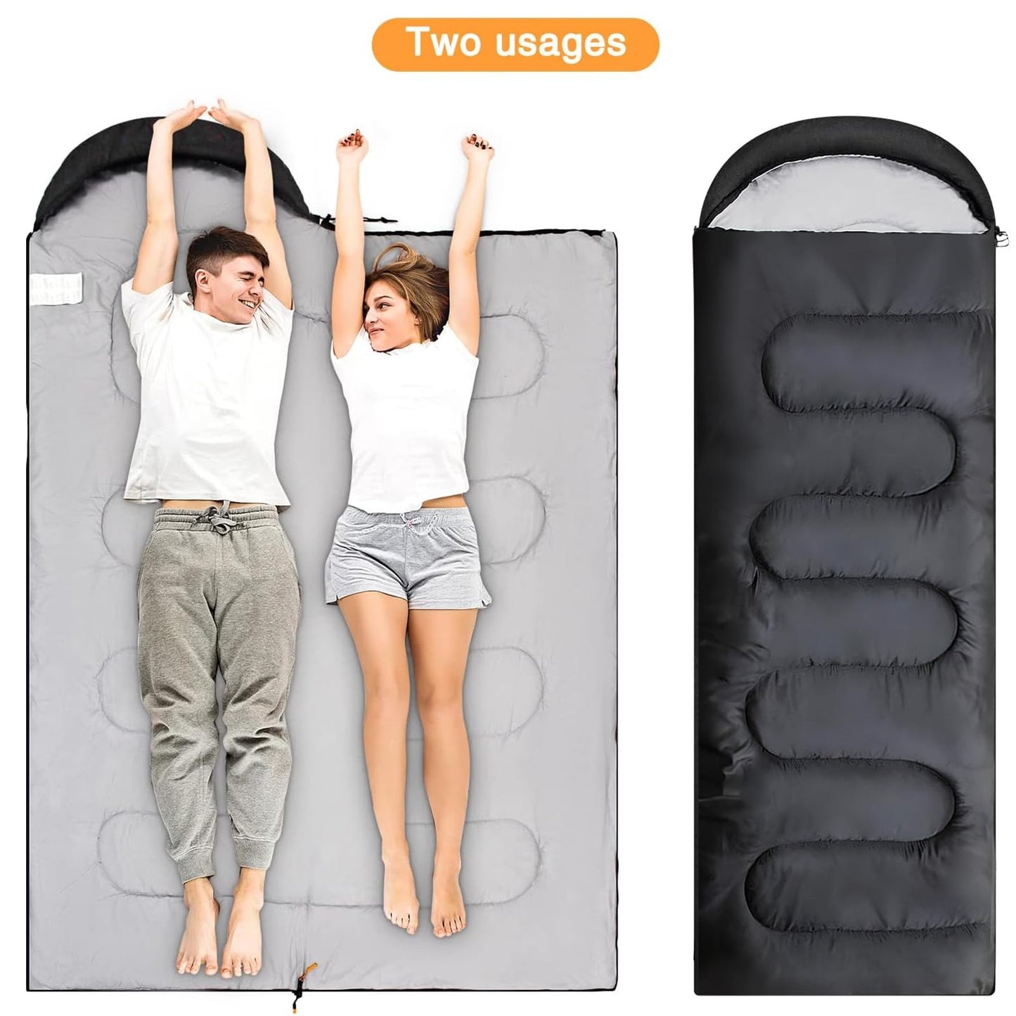 ACTIVE FOREVER Rectangular Sleeping Bag 3 Seasons - Lightweight Camping Sleeping Bags for Kids and Adults Indoor & Outdoor, Sleeping bag with Compression Sack for Hiking Backpacking, Black