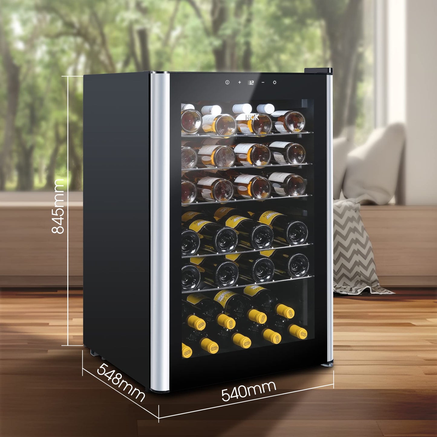 - HCK 115L Wine Cooler with Glass Door 48 Bottles | Freestanding Undercounter Fridge | Quiet Wine Fridges Beer Drinks Cabinet | 4-22°C Temperature Control with Digital Touch Screen -