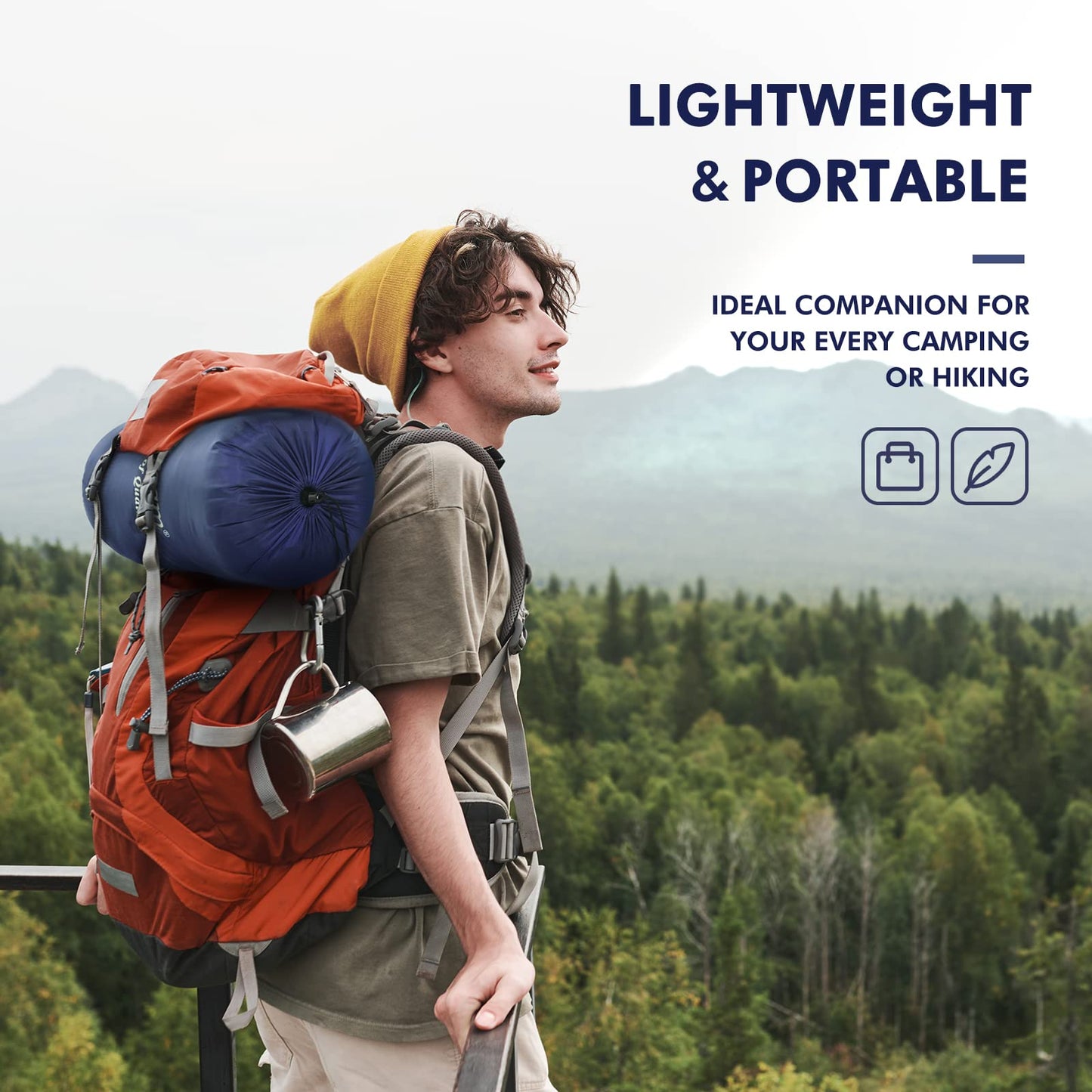 Camping Sleeping Bag - 3 Season Warm & Cool Weather - Lightweight Waterproof Sleeping Bag with Zippered Holes for Adults & Kids - Camping,Traveling, Music Festival and Outdoors (blue)