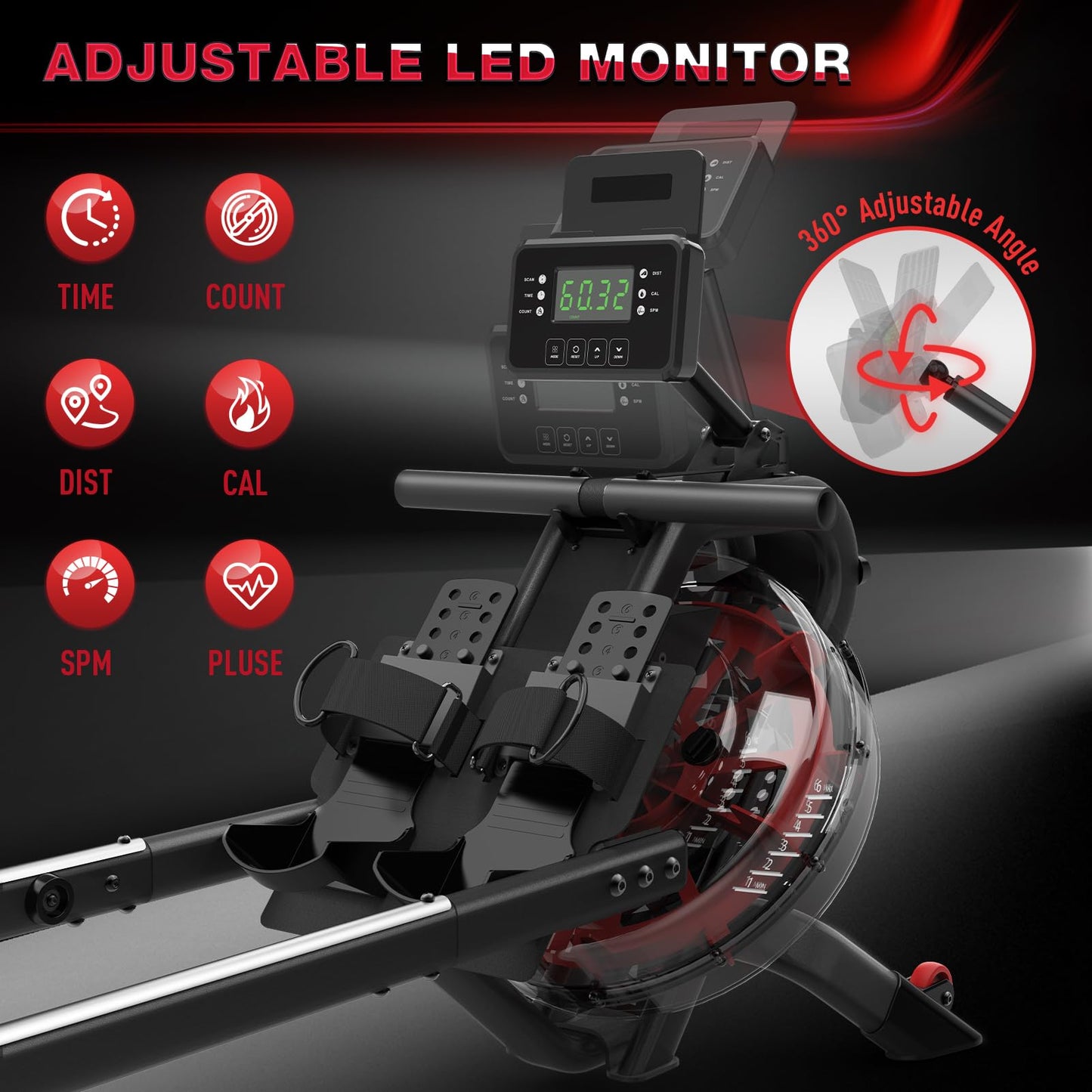 - PASYOU Water Rowing Machines | 50°Incline Enhanced Resistance Rower -