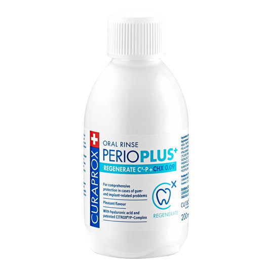 Curaprox PerioPlus+ Regenerate Mouthwash, 200ml - Antiseptic mouthwash for gum disease & enamel repair.