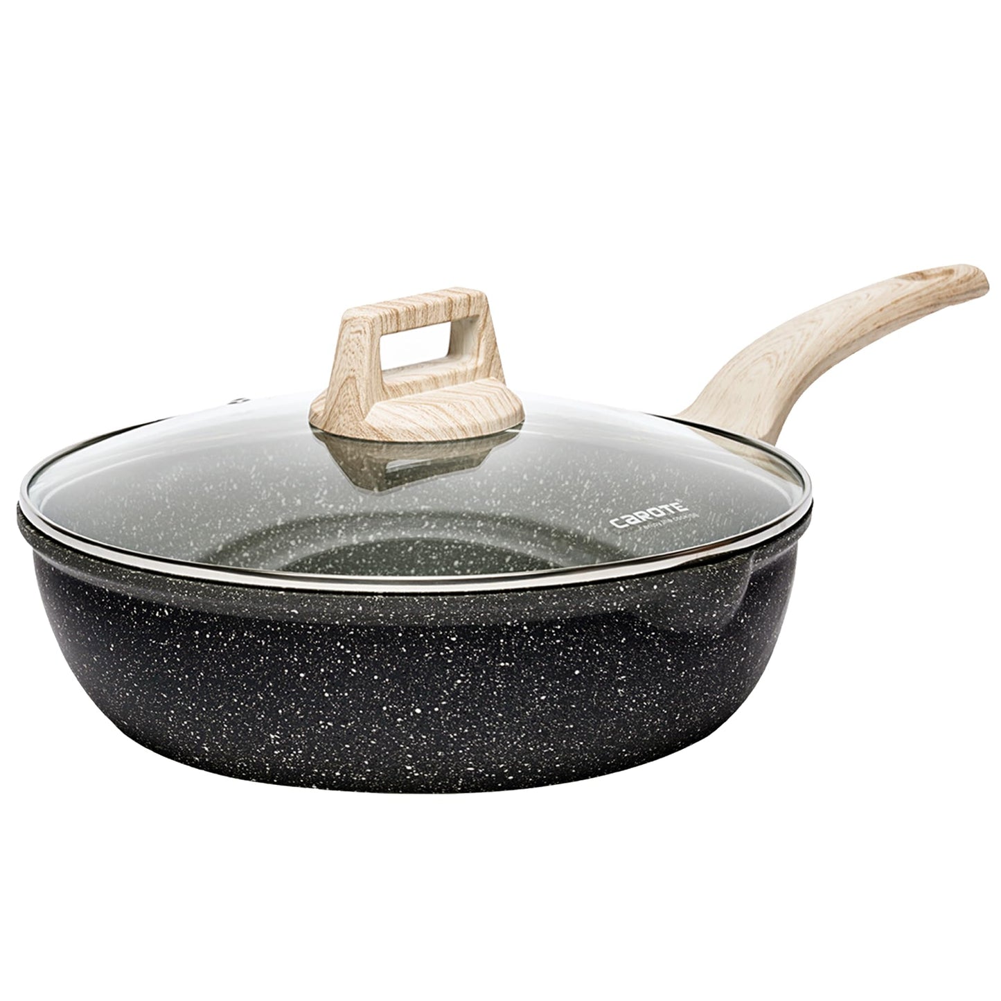 CAROTE Saute Pan with Lid, Non Stick Induction Deep Frying Pan with Lid, Stir-Fry Pan for All Hobs, 32cm/6 Litre