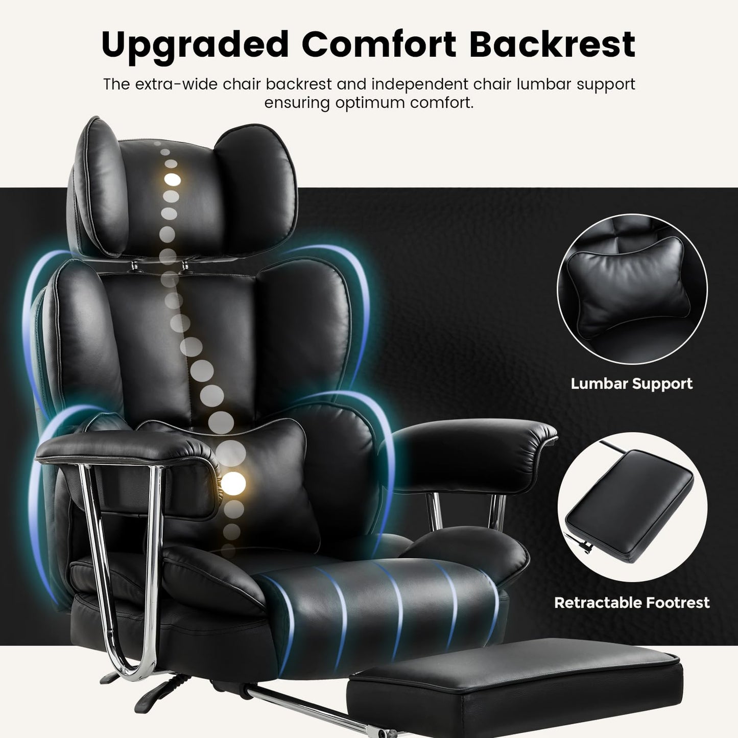 - IWMH Big and Tall Leather Office Chair 400LBS | High Back Reclining Desk Chair | Wide Seat & Footrest | Lifting Headrest Executive Office Chair -