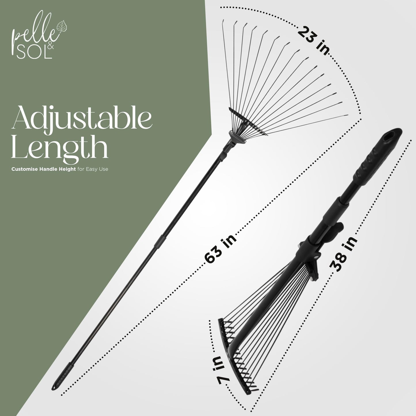 - Pelle & Sol Garden Rake | Rake for Gardening | 38-63 inch Adjustable Soil Rake Artificial Grass Rake | Black -