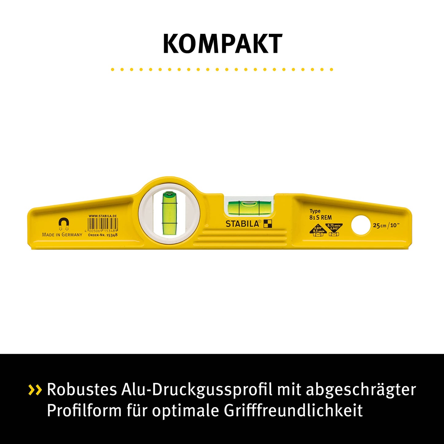 - Stabila Type81SREM 25cm/10-inch | Rare Earth Magnetic Spirit Level with Holster| Yellow/Black -