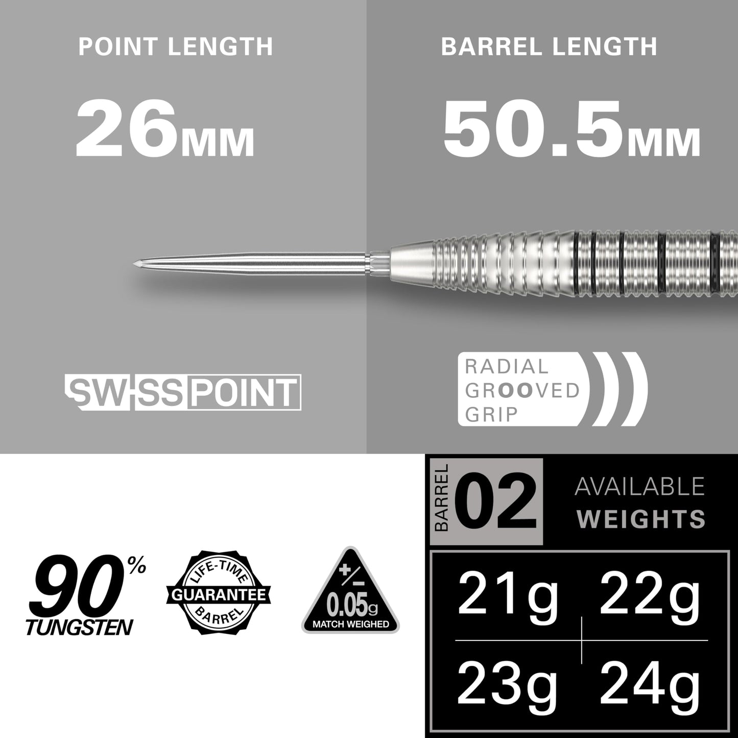 - TARGET Darts | EXO Edition 90% Tungsten Steel Tip Darts Set | 24g | Barrel SP02 – Steel Tip Dart Set -