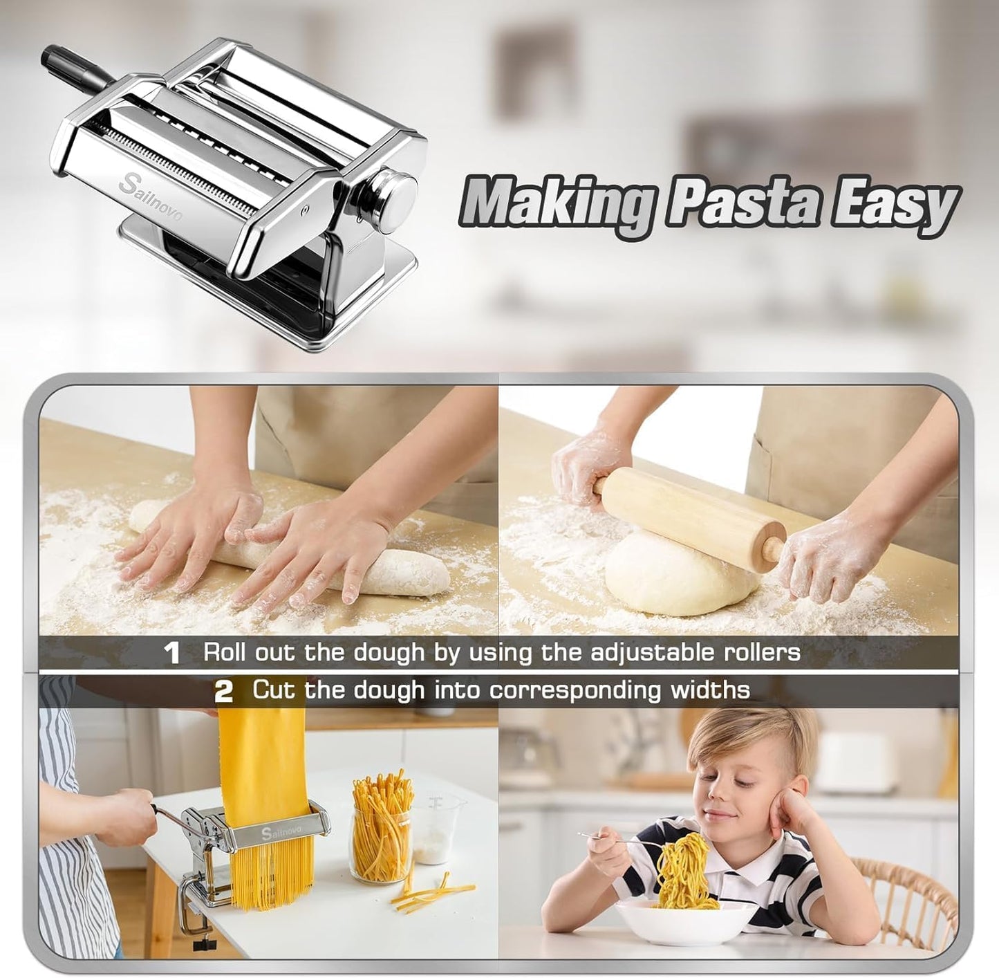 - Pasta Machine | 150 Roller Manual Pasta Makers with 7 Adjustable Thickness Setting -
