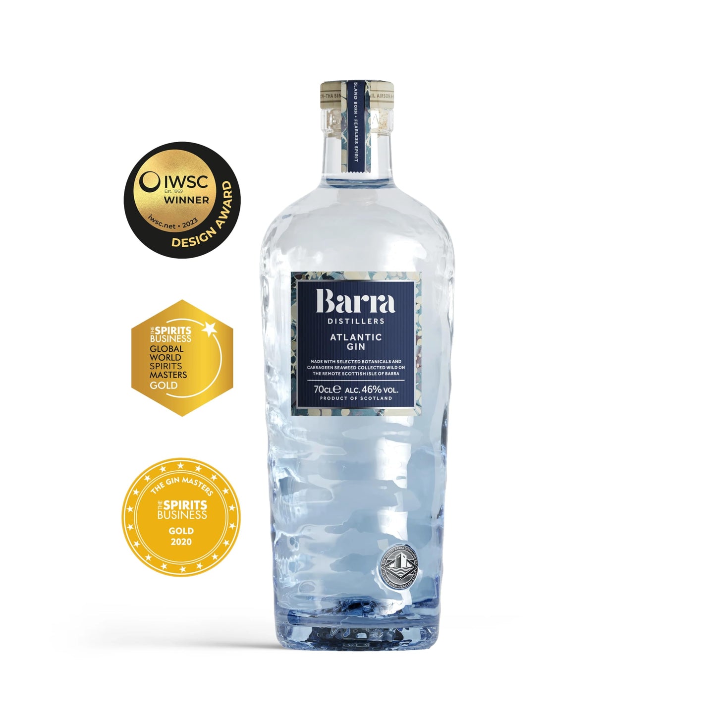 Barra Distillers Barra Atlantic Gin 70cl - 46% ABV - Award Winning Scottish Gin from the Outer Hebrides - Island Born Premium London Dry Gin - 100% Plastic-Free and Recyclable Luxury Gin Bottle
