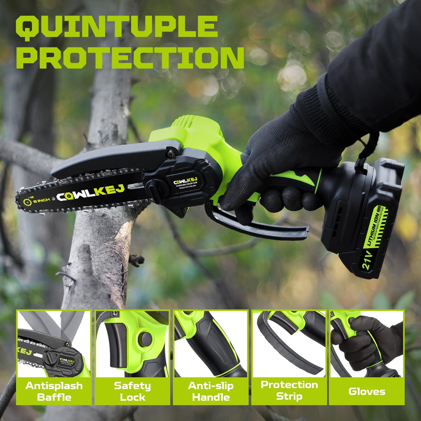 CQWLKEJ Mini Chainsaw Cordless, 6inch Electric Chainsaw Cordless with 2PCS Rechargeable Batteries, 2 Chains and Carrying Case, Portable Battery Chainsaw for Tree Branch Wood Cutting