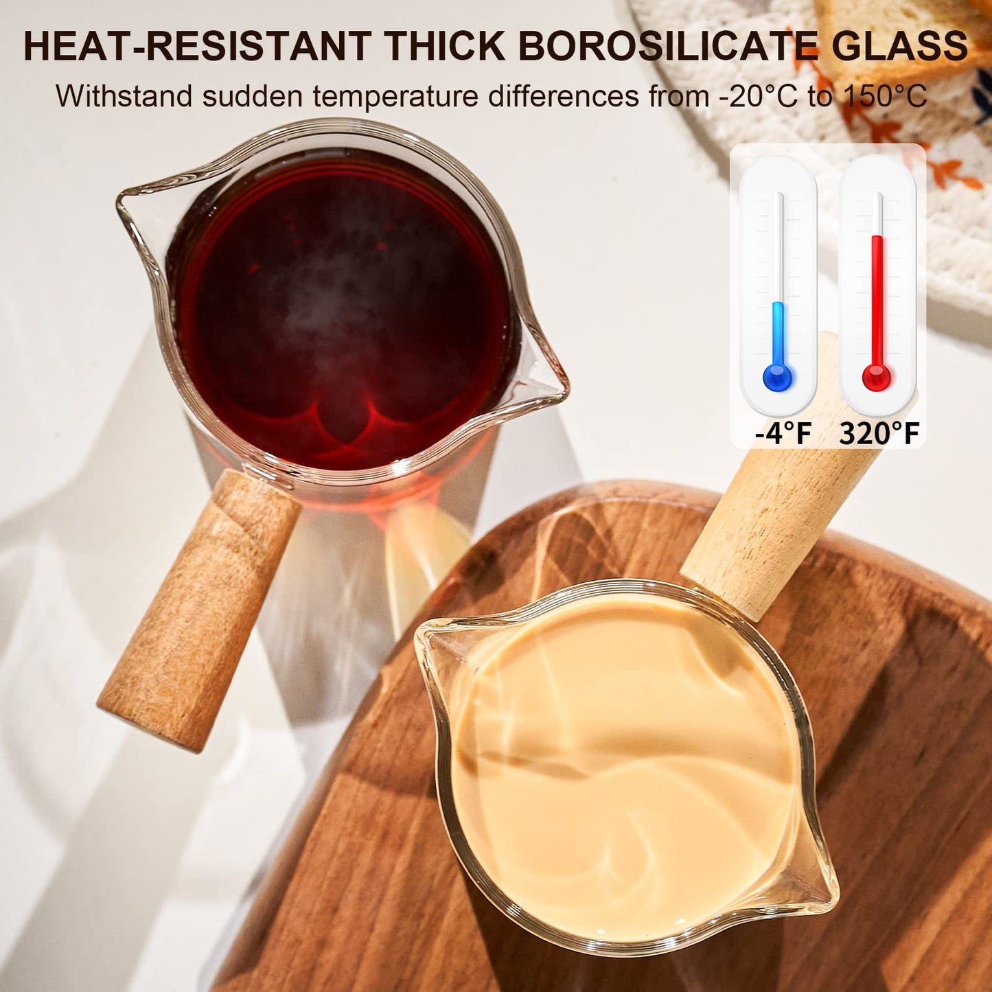 - PARACITY Espresso Cups with Wood Handle | Double Spout Glass Measuring Cup with Dual Scale -