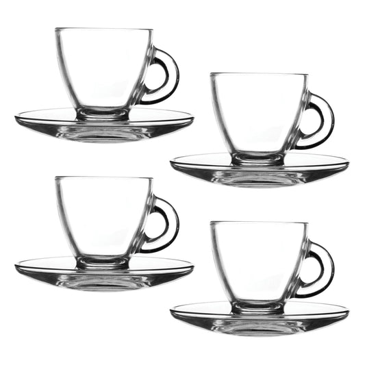 - Ravenhead Set Of 4 Glass Espresso Cup & Saucer Set | 8 CL -