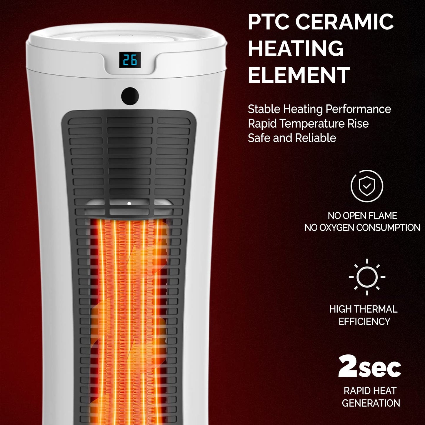- Senelux Tower Space Heater | 2000W Portable Electric Ceramic Fan Heater -