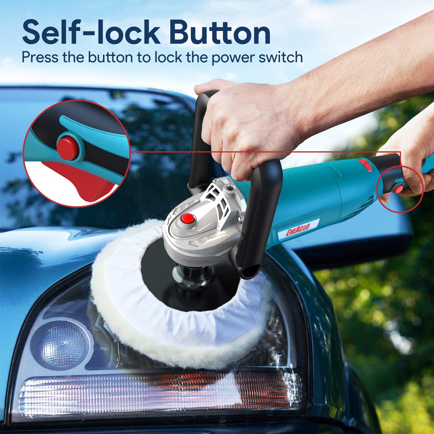- ENEACRO Polisher | Rotary Car Buffer Polisher Waxer | 1200W 180/150 mm Plate | 6 Variable Speed 1500-3500RPM | Detachable Handle -